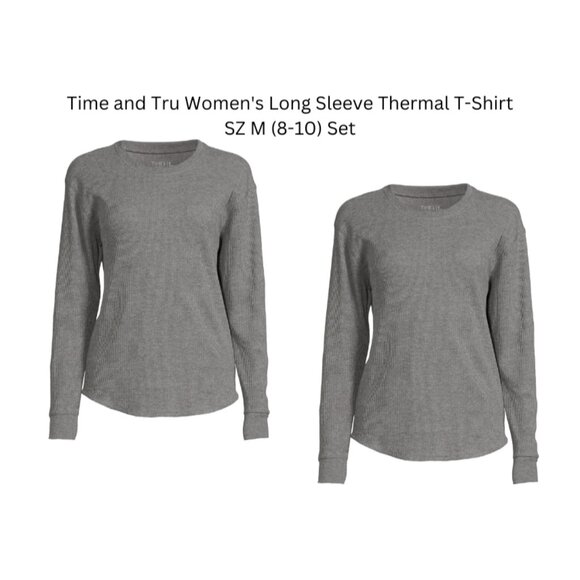 Time & Tru Womens Ladies Lot 2 Gray Long Sleeve Thermal T-Shirts Tops Sz M/8-10 - Picture 1 of 7